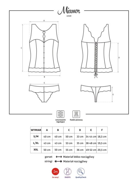 Koronkowy gorset stringi komplet obsessive s/m