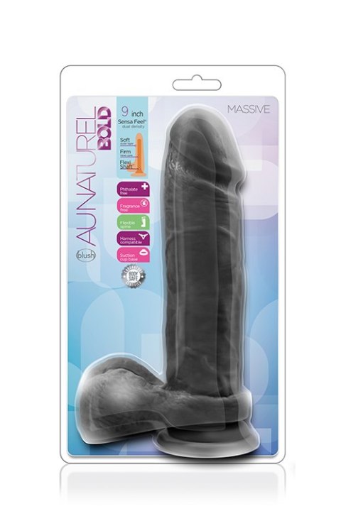 Silikonowe gładkie czarne dildo z przyssawką 23 cm