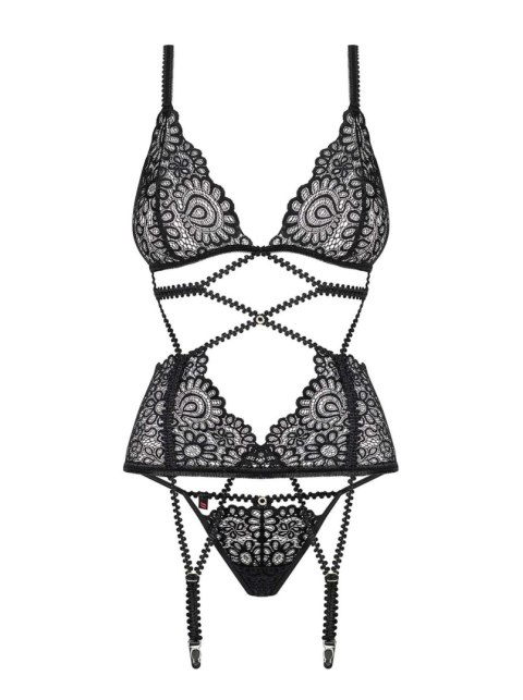 Koronkowy gorset stringi komplet obsessive l/xl