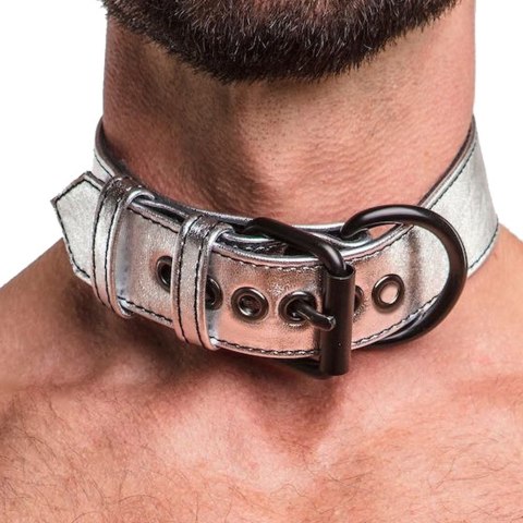 OBROŻA BONDAGE FETISH METALLIC PUP COLLAR WITH LEASH 24-0329 LOVETOY