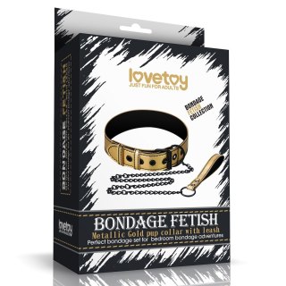 OBROŻA BONDAGE FETISH METALLIC PUP COLLAR WITH LEASH 24-0550